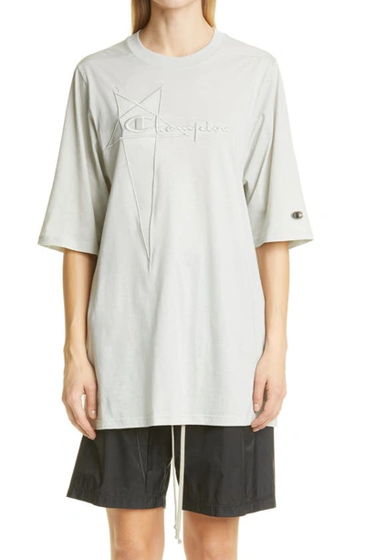Shop Rick Owens X Champion Oversize Embroidered Logo T-shirt In Oyster