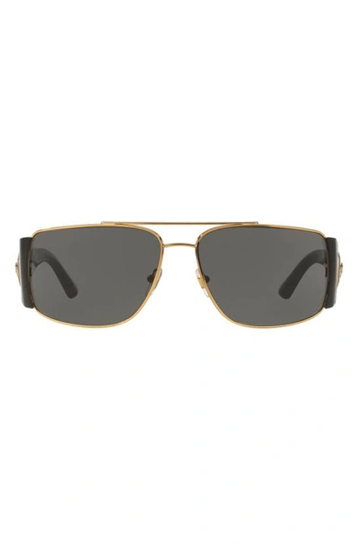 Shop Versace Medusa Medallion 63mm Wrap Sunglasses In Gold/ Black Solid