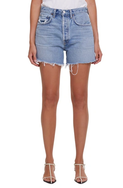 Shop Agolde Riley Organic Cotton Cutoff Denim Shorts In Snapshot
