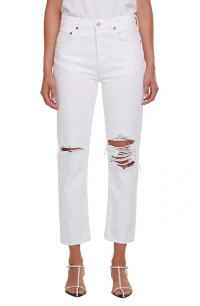 Shop Agolde Riley Ripped High Waist Crop Straight Leg Jeans In Veil