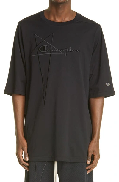 Shop Rick Owens X Champion Logo Embroidered Oversize T-shirt In Black
