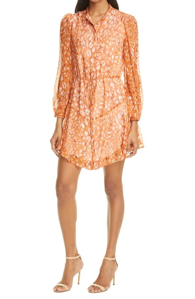 Shop Milly Natasha Leopard Print Long Sleeve Silk Chiffon Dress In Amber Glow Multi