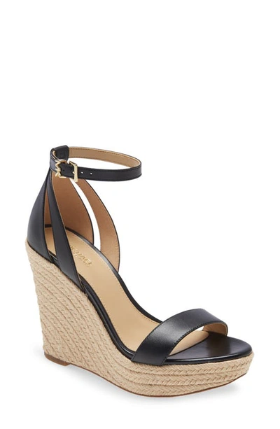 Shop Michael Michael Kors Kimberly Espadrille Wedge In Black Leather
