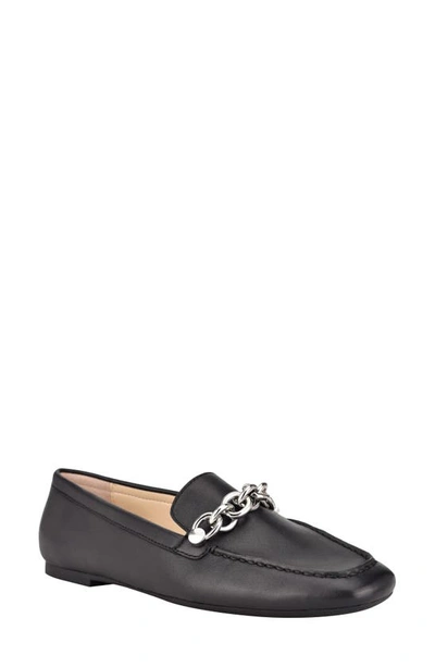 Shop Calvin Klein Elanna Leather Chain Link Loafer In Black Leather