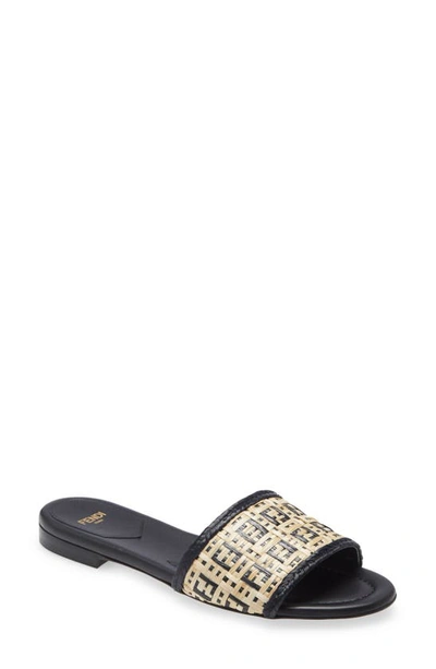 Shop Fendi Ff Logo Slide Sandal In Natural