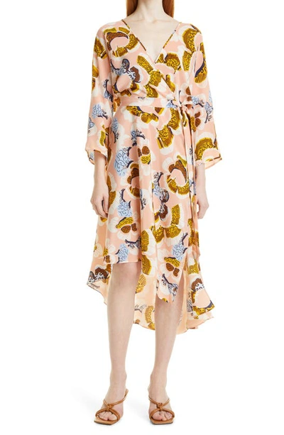 Shop Dvf Eloise Floral Silk Wrap Dress In Wax Cloth Floral Small Nude