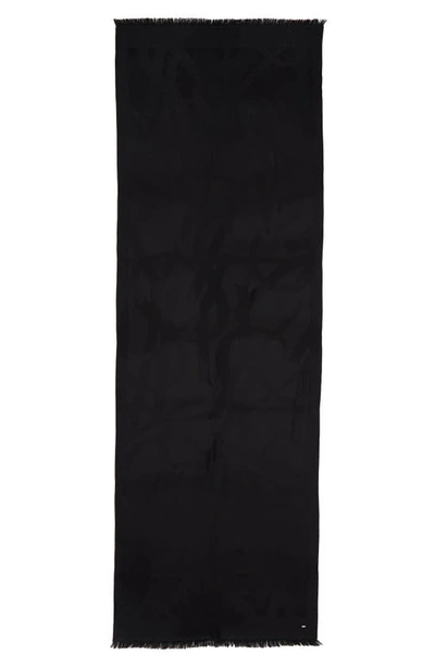 Shop Saint Laurent Ysl Jacquard Wool Scarf In Nero