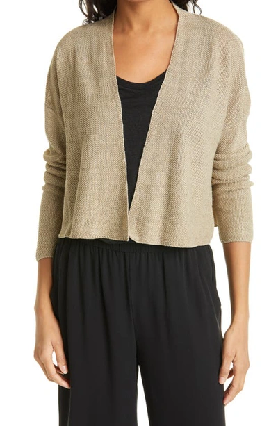 Eileen Fisher Organic Linen Delave Short Cardigan In Khaki | ModeSens