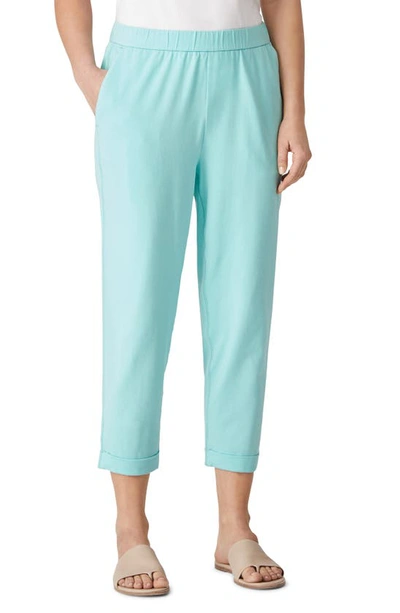 Shop Eileen Fisher Rolled Cuff Slim Jersey Crop Pants In Aqua
