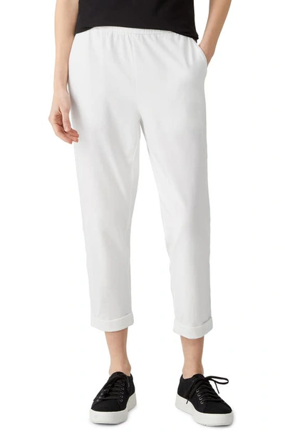 Shop Eileen Fisher Rolled Cuff Slim Jersey Crop Pants In White