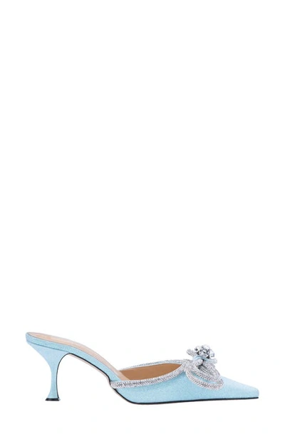 Shop Mach & Mach Glitter Double Crystal Bow Pointed Toe Mule In Blue