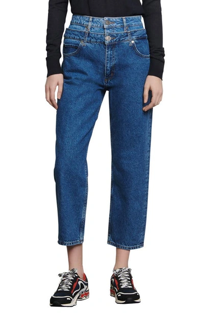 Shop Sandro Kitty Double Waist Crop Nonstretch Jeans In Blue