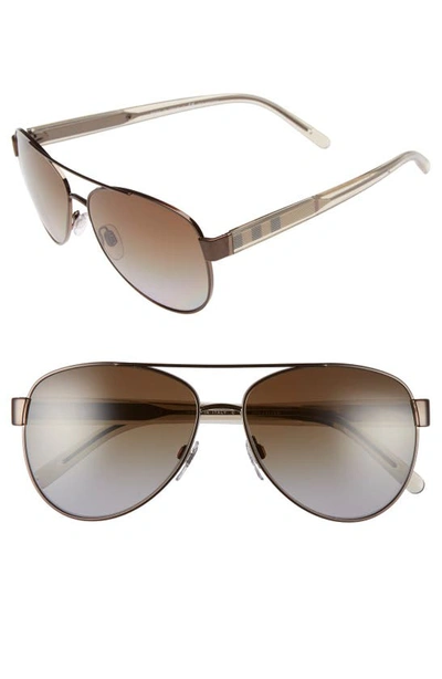 Shop Burberry 57mm Polarized Aviator Sunglasses In Brown