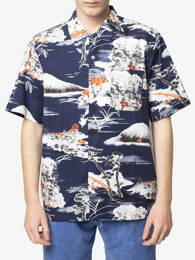 Shop Universal Works Fuji Summer Shirt In Navy