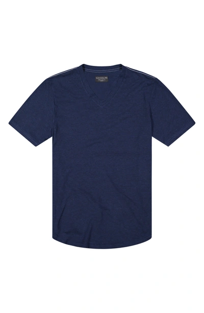 Shop Goodlife Overdyed V-neck Curved Hem T-shirt In  Navy