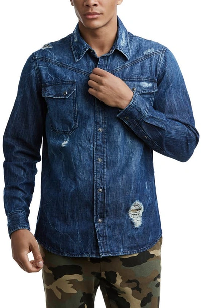 Shop True Religion Brand Jeans Carter Distressed Denim Shirt In Epic Night