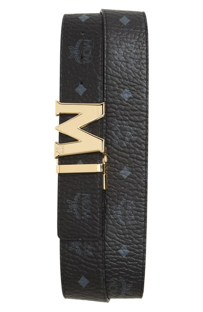 Shop Mcm Reversible Signature Leather Belt In Black