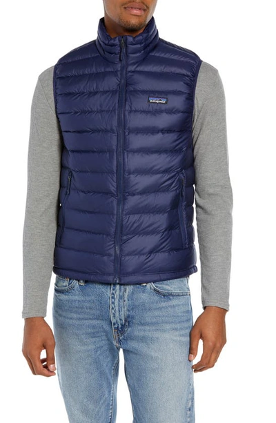 Shop Patagonia Windproof & Water Resistant 800 Fill Power Down Quilted Vest In Classic Navy W/ Classic Navy