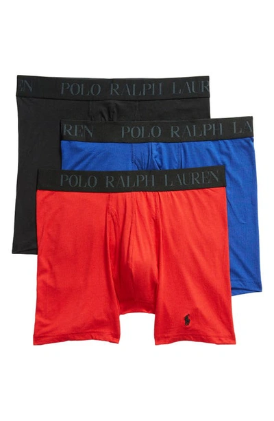 Shop Polo Ralph Lauren 4d 3-pack Cotton & Modal Boxer Briefs In Royal/ Red/ Black