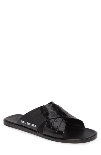 Shop Balenciaga Slide Sandal In Black / White