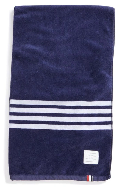 Shop Thom Browne 4-bar Large Cotton Towel In Navy