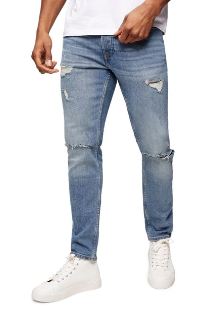 Shop Topman Ripped Stretch Skinny Jeans In Blue