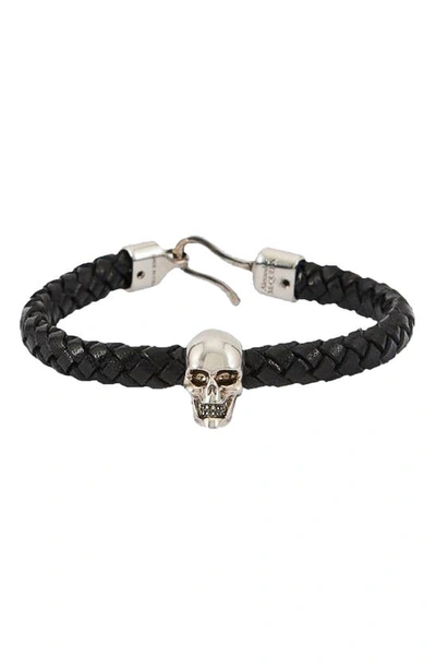 Shop Alexander Mcqueen Skull Corded Leather Bracelet In Black