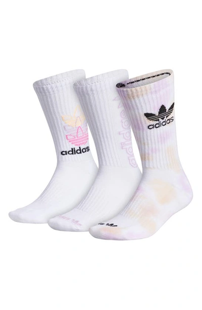 Shop Adidas Originals Assorted 3-pack Colorwash Crew Socks In White/ Orange/ Lilac/ Black