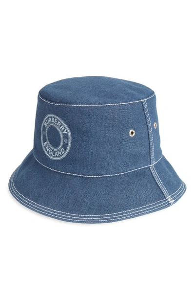 Shop Burberry Logo Denim Bucket Hat In Blue