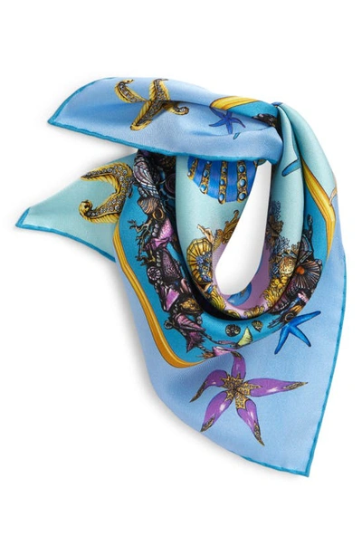 Shop Versace Tresor De La Mer Print Silk Scarf In Azzurro-blu-multicolor