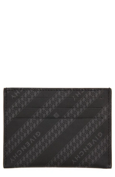Shop Givenchy Chain Logo Print Calfskin Leather Card Holder In Black/ Grey