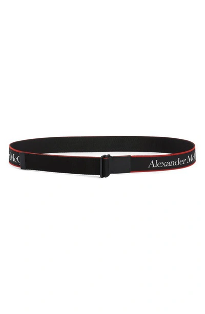 Shop Alexander Mcqueen Selvedge Logo Camera Belt In Black/ Red
