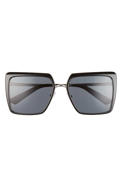 Shop Prada 56mm Polarized Square Sunglasses In Black/ Polarized Grey