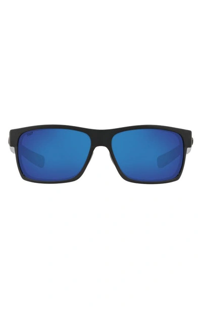 Shop Costa Del Mar 60mm Polarized Rectangular Sunglasses In Shiny Black