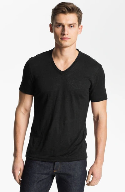 Shop John Varvatos Linen Slim Fit V-neck T-shirt In Black