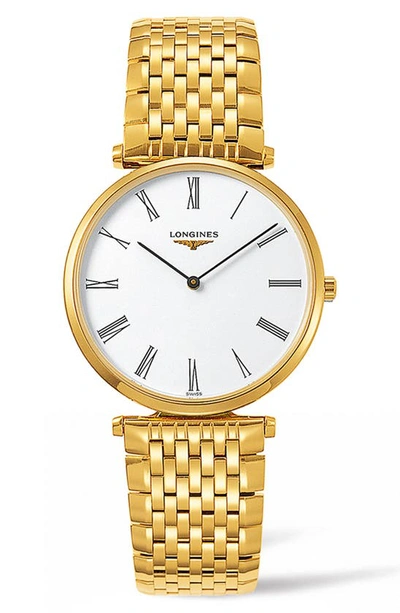 Shop Longines Bracelet Watch, 34mm In Gold/ White/ Gold