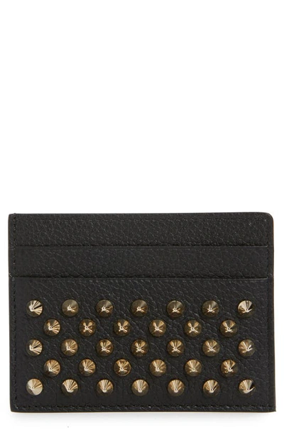 Shop Christian Louboutin Empire Spikes Calfskin Leather Card Case In Black/ Gold