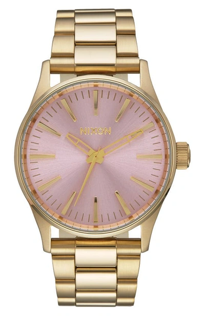 Shop Nixon 'sentry' Bracelet Watch, 38mm In Gold/ Pink