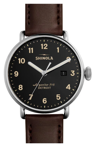 Shop Shinola The Canfield Leather Strap Watch, 43mm In Black
