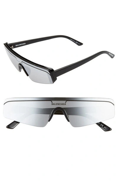 Shop Balenciaga 99mm Shield Sunglasses In Black/ Silver