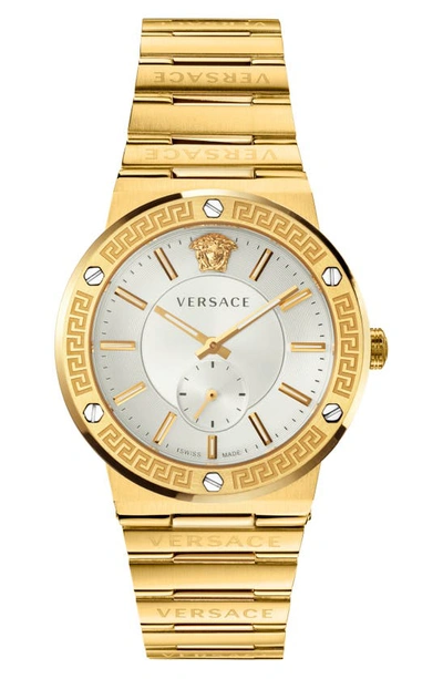 Shop Versace Greca Logo Bracelet Watch, 41mm In Gold/ Silver/ Gold