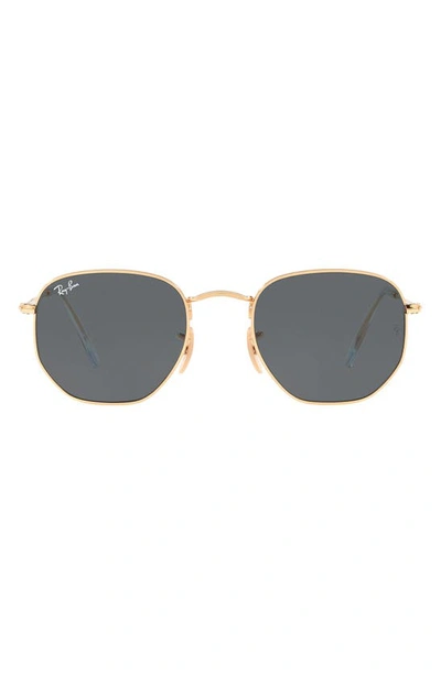 Shop Ray Ban 51mm Hexagonal Flat Lens Sunglasses In Gold/ Blue Solid