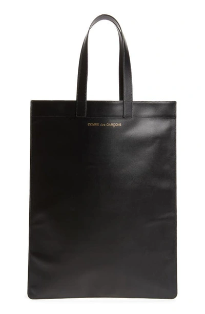Shop Comme Des Garçons Line B Logo Leather Tote In Black