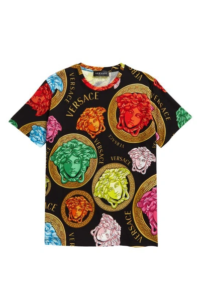 Shop Versace Kids' Medusa Amplified Print Cotton T-shirt In Black Multi