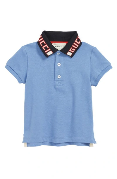 Shop Gucci Cotton Logo Collar Polo Shirt In Parlour/ Navy/ Red