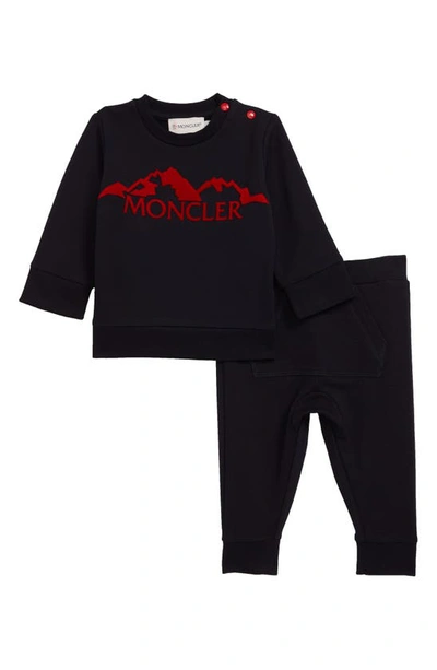 Shop Moncler Logo Sweatshirt & Pants Set In Navy