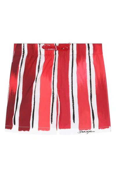 Shop Dolce & Gabbana Kids' Stripe Drawstring Shorts In Pennellate Fdo Rosso