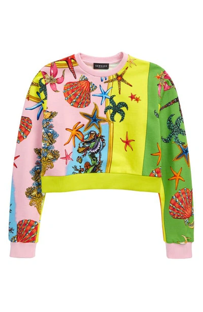 Shop Versace Kids' Trésor De La Mer Crop Sweatshirt In Yellow Multi