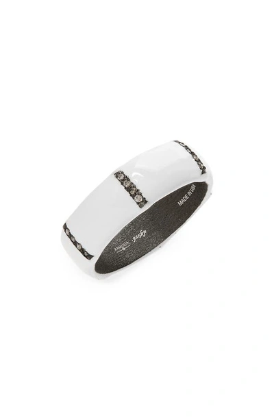 Shop Armenta Old World Enamel Wide Stack Ring In Blackened Silver/ White