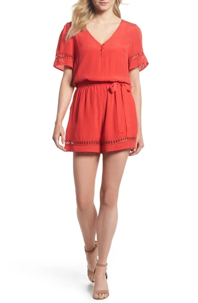 Shop Fraiche By J Lace Inset Romper In Red